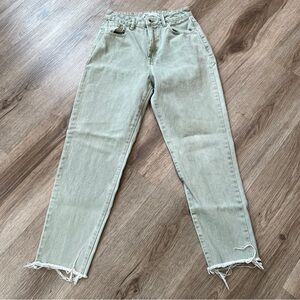 Zara Denim Collection Z1975 High-Waisted Straight Leg Jeans in Light Sage Green